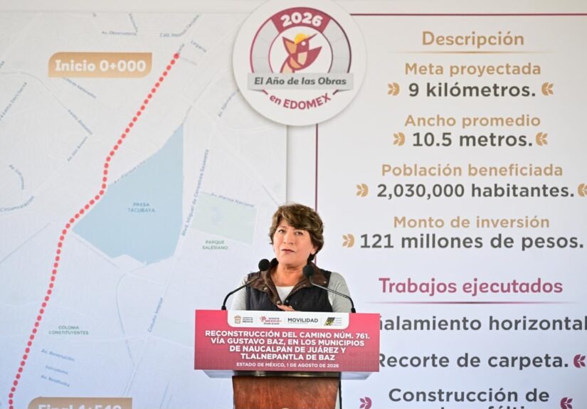 Reconstrucción de la Vía Gustavo Baz iniciada por la Gobernadora Delfina Gómez para mejorar la movilidad en Naucalpan y Tlalnepantla.