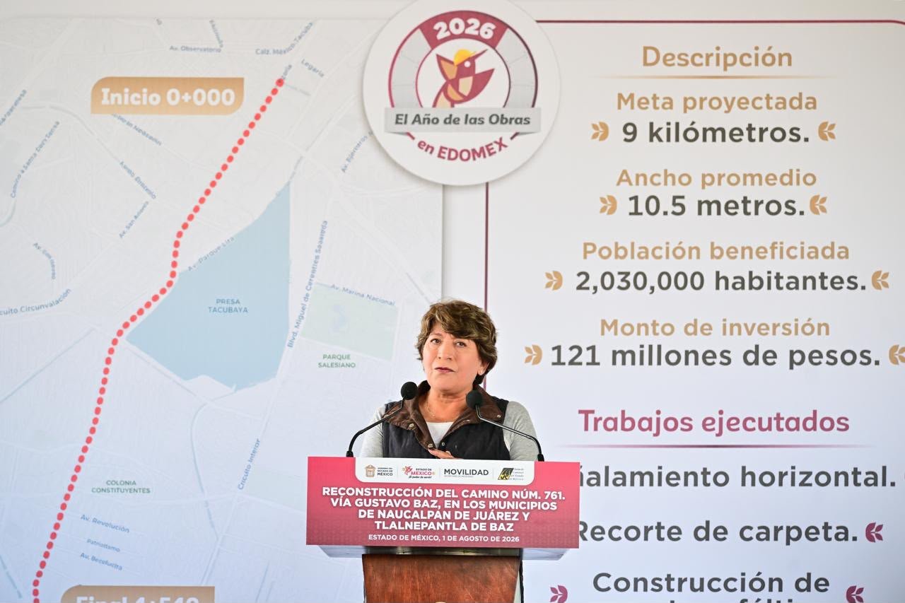 Reconstrucción de la Vía Gustavo Baz iniciada por la Gobernadora Delfina Gómez para mejorar la movilidad en Naucalpan y Tlalnepantla.