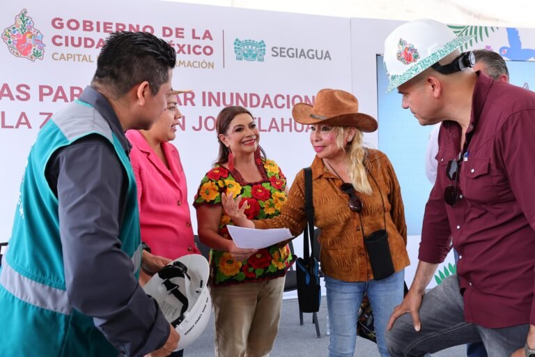 Obras hidráulicas en Tláhuac supervisadas por Clara Brugada para reducir inundaciones y fortalecer el sistema de drenaje.