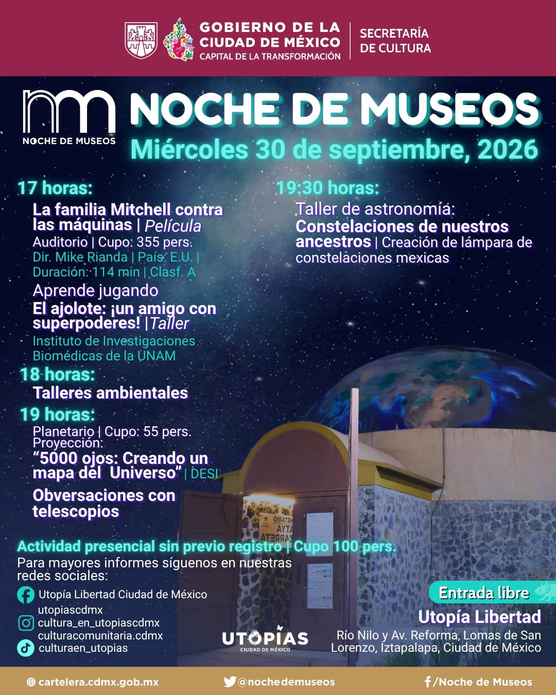 Noche de Museos de septiembre con actividades culturales en la Ciudad de México