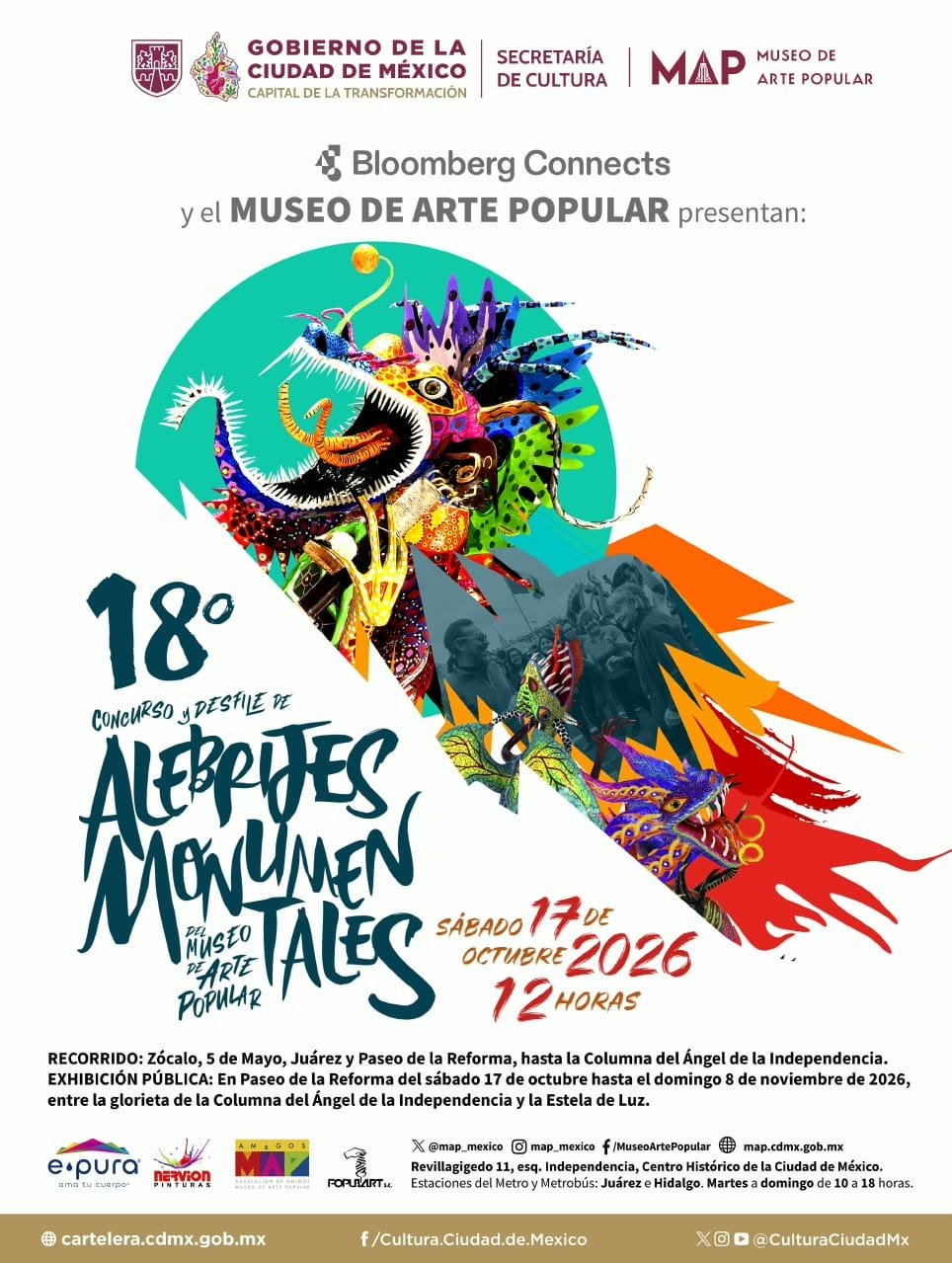 Desfile de Alebrijes Monumentales 2026 con figuras monumentales en Paseo de la Reforma